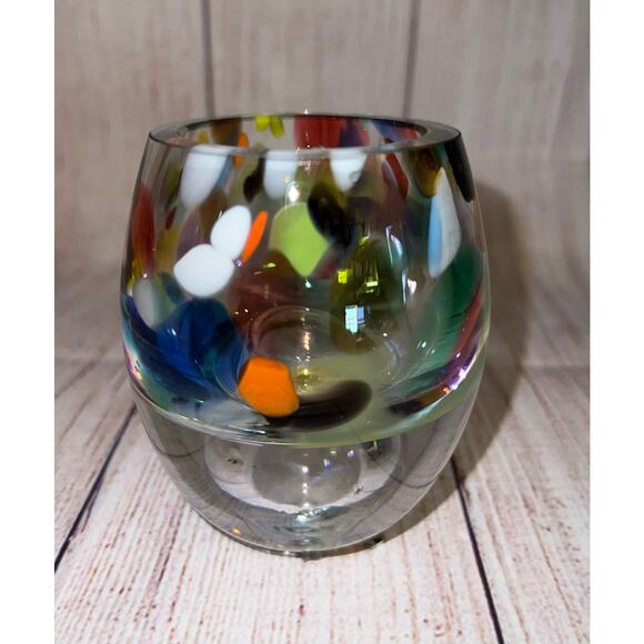 Confetti Hand Blown Candle Holder Votive Great Condition - Picture 1 of 12
